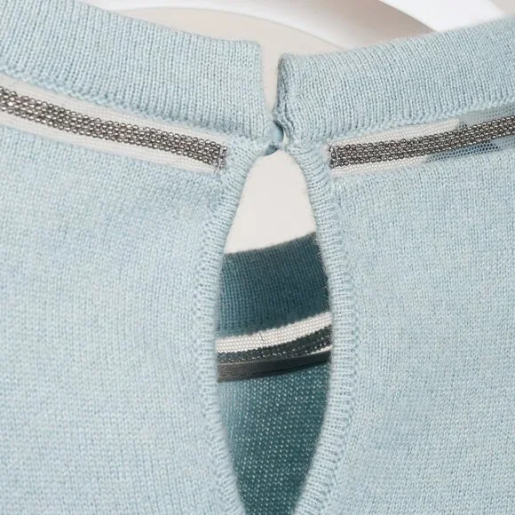 Brunello Cucinelli SS/20 Blue Cashmere Monili-Bead Sweater - Picture 7 of 13